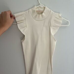 Mi Ami- cream tight turtleneck top ruffle, size XS